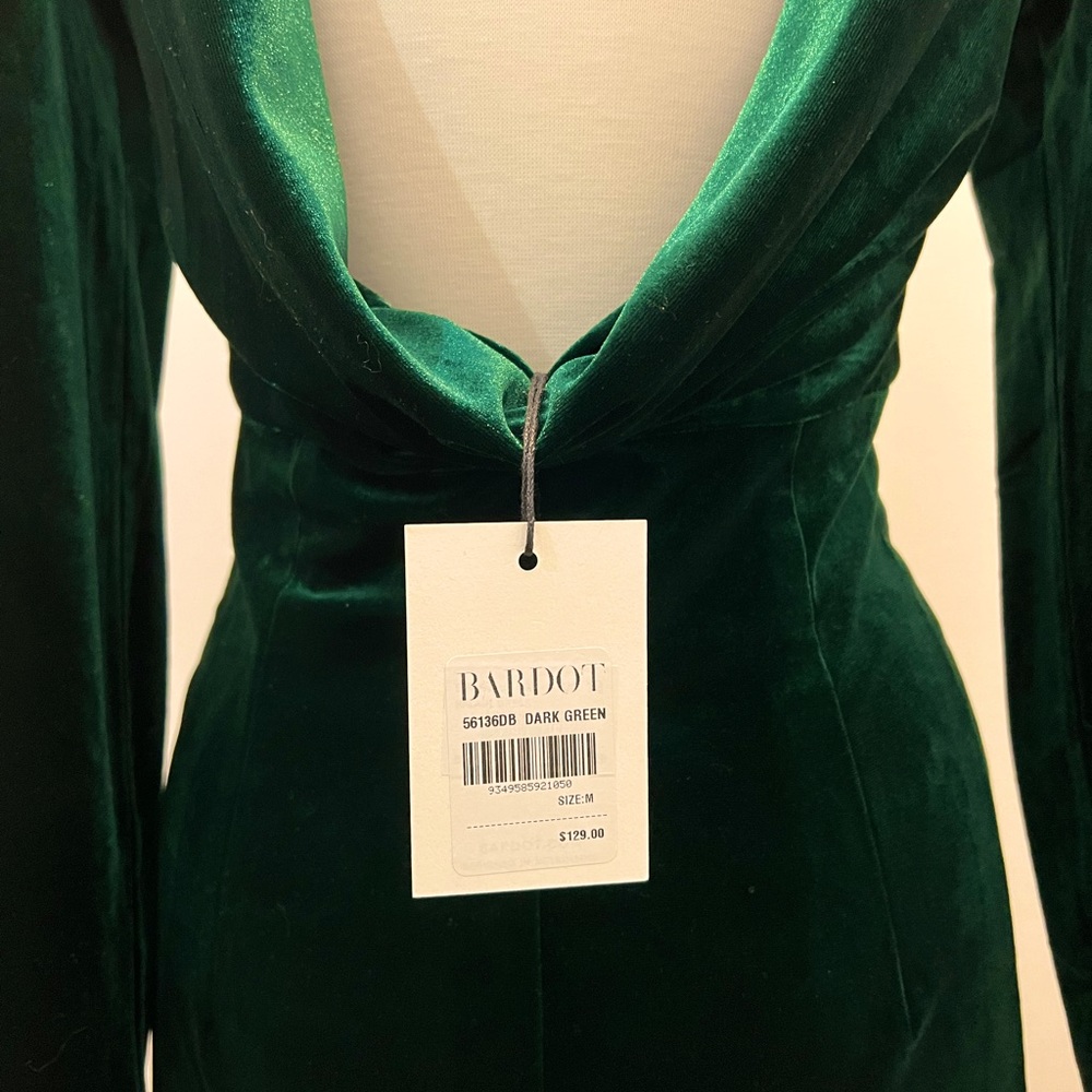 BARDOT dark green velvet dress.